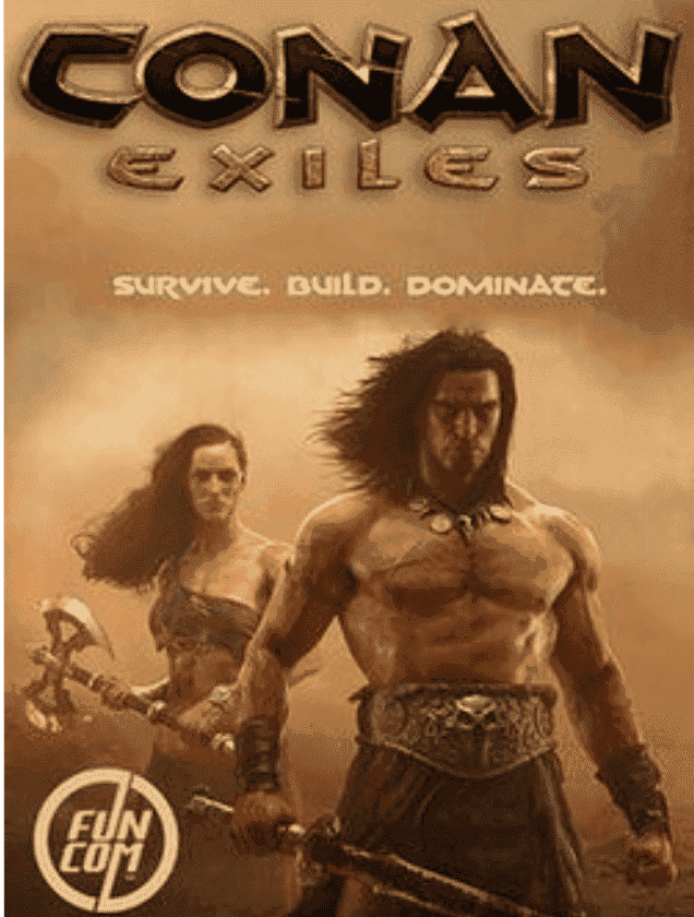 Fierce warriors holding weapons in a harsh desert wasteland, representing Conan Exiles dedicated server hosting.