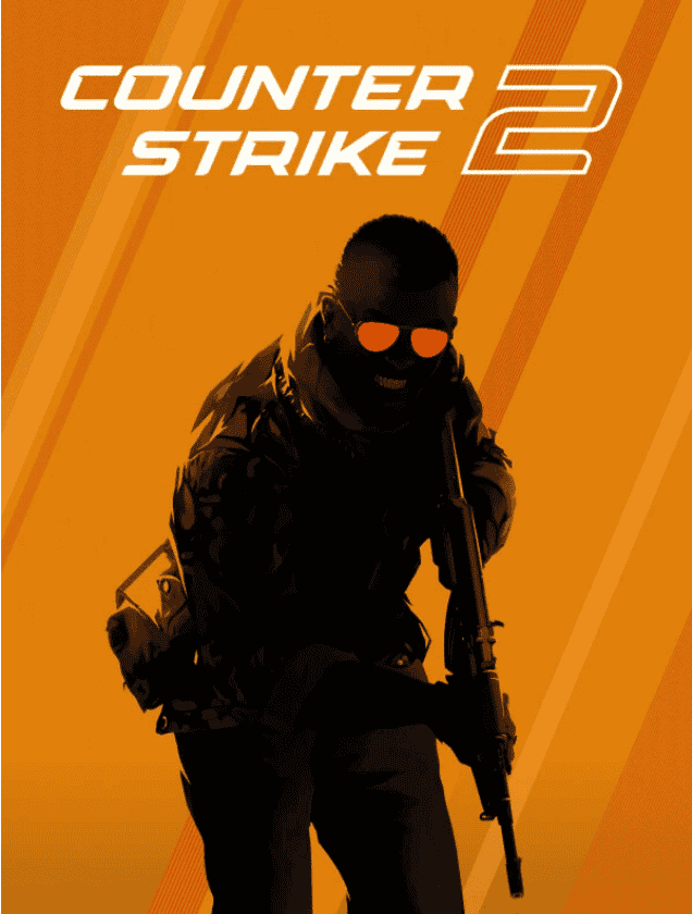 Silhouette of a soldier against an orange background, representing Counter-Strike 2 dedicated server hosting.