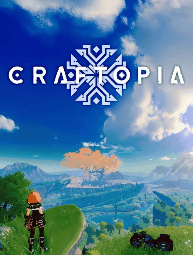 An anime-style character viewing a vibrant fantasy landscape, representing Craftopia multiplayer server hosting.