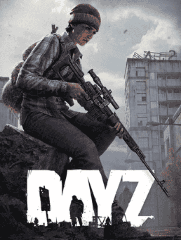 A survivor holding a sniper rifle in a post-apocalyptic city, representing DayZ private server hosting.