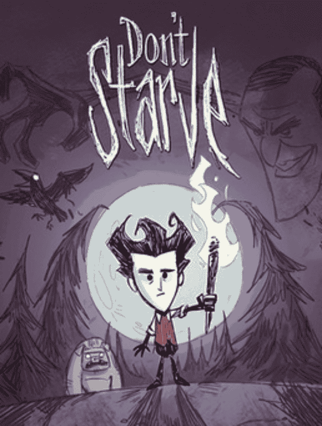 Wilson holding a torch in a dark, creepy forest, representing Don't Starve Together dedicated server hosting.