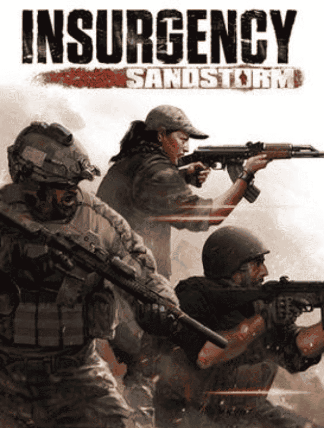 Three soldiers in tactical gear aiming rifles, representing Insurgency: Sandstorm dedicated server hosting.