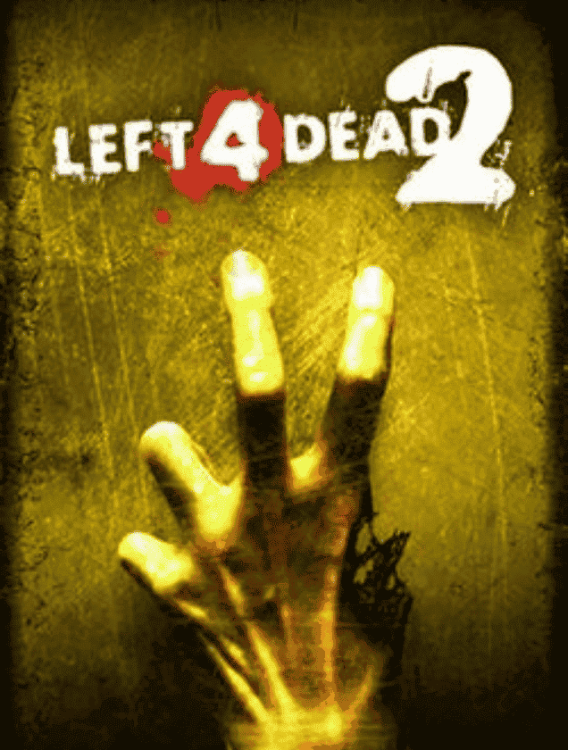 A zombie hand holding up two fingers, representing Left 4 Dead 2 co-op zombie survival server hosting.