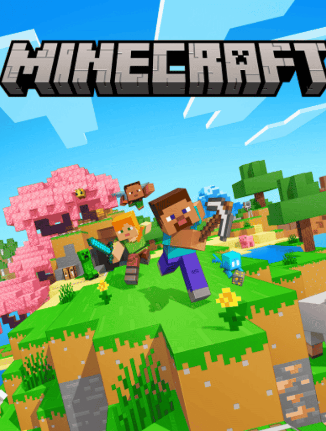 Minecraft cover art featuring Steve and Alex, representing dedicated Minecraft server hosting.