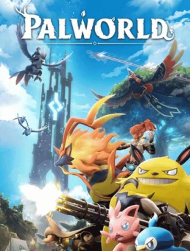 Characters and Pals battling together in a vibrant landscape, representing Palworld multiplayer server hosting.