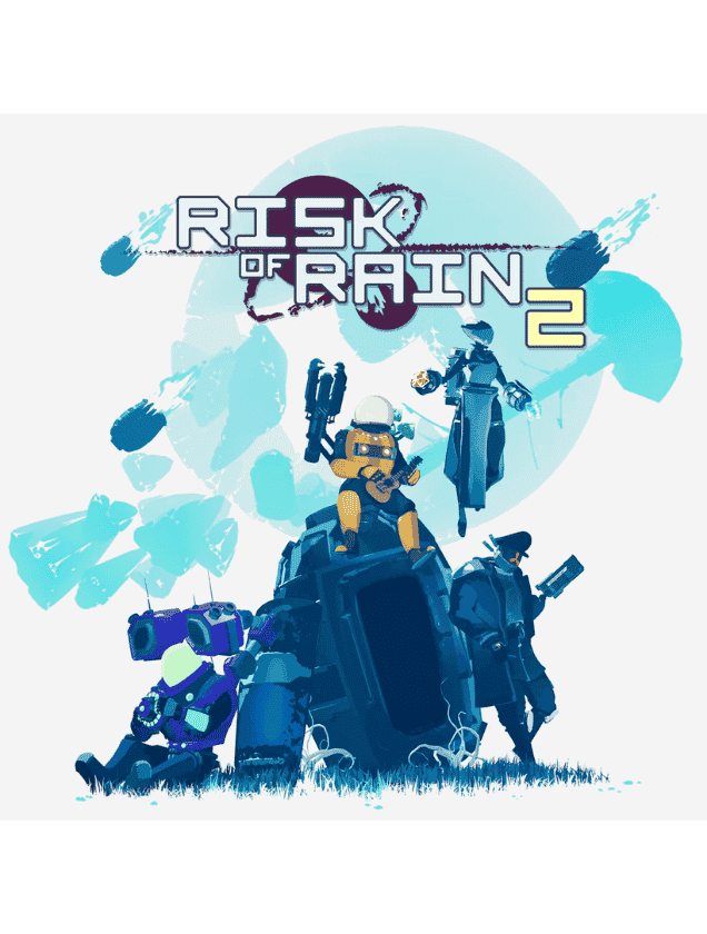 Survivors standing around a drop pod, representing Risk of Rain 2 co-op multiplayer server hosting.