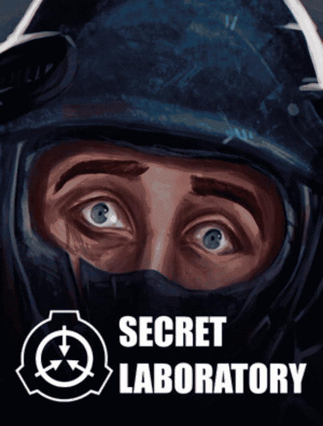 A terrified tactical guard's face, representing SCP: Secret Laboratory dedicated server hosting.