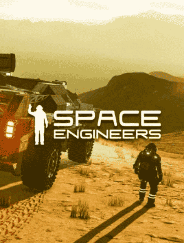 An astronaut walking toward a rover on a dusty alien planet, representing Space Engineers dedicated server hosting.