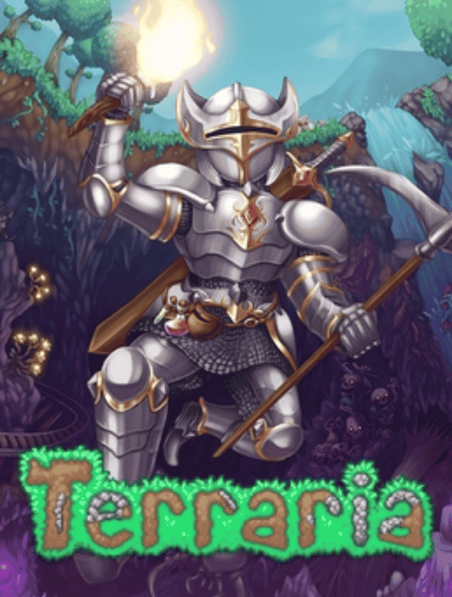 An armored Terraria character exploring underground, representing reliable Terraria game server hosting.