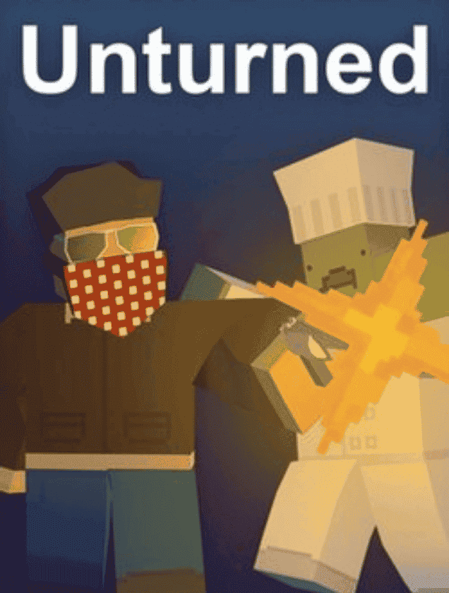 blocky survivor shooting a zombie chef, representing Unturned multiplayer survival server hosting.