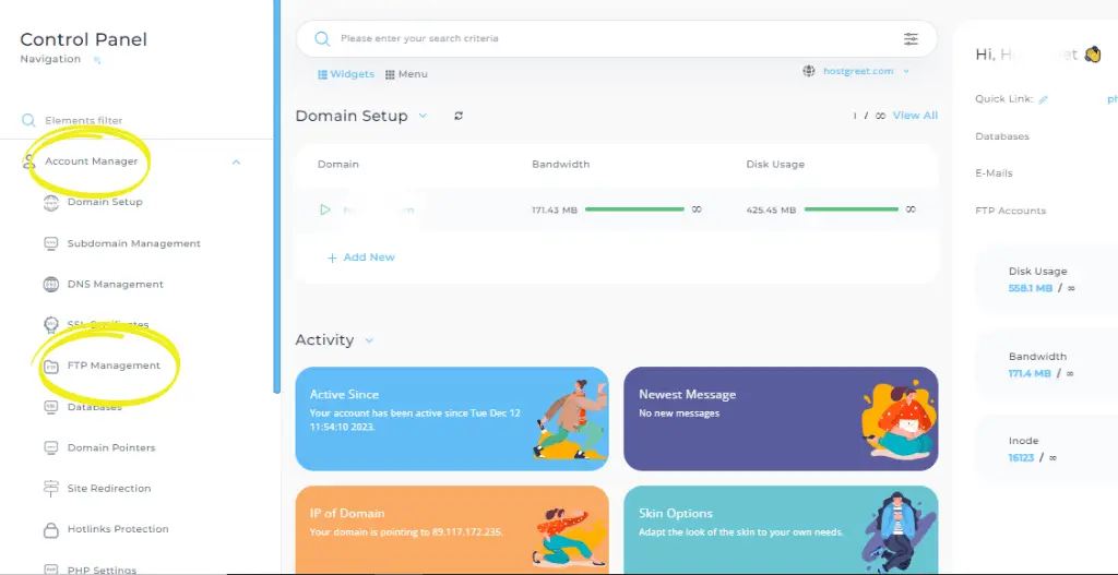 FTP Management DirectAdmin